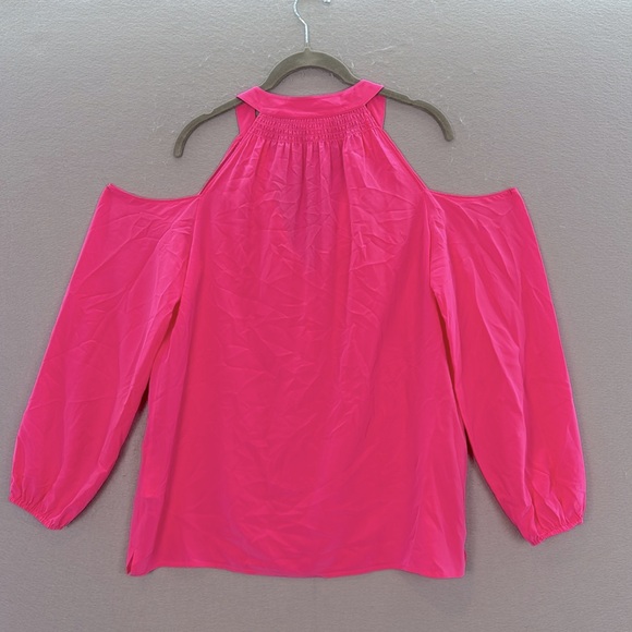 Lilly Pulitzer - women’s 100% silk Cold Shoulder long sleeve blouse pink top M - Picture 10 of 10